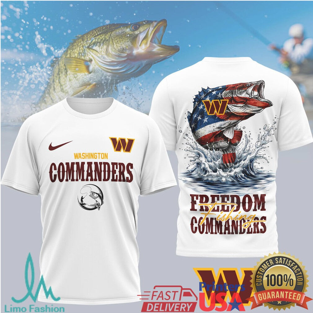 Washington Commanders Freedom Fishing Bass American Flag T Shirt - Limotees LLC