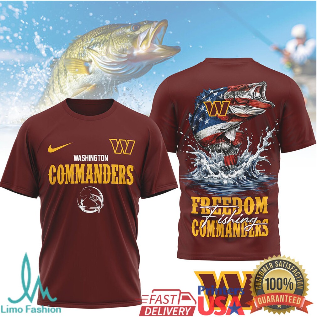 Washington Commanders Freedom Fishing Bass American Flag T Shirt - Limotees LLC