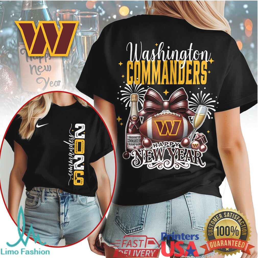 Washington Commanders Happy New Year 2026 Champagne & Football T Shirt - Limotees LLC