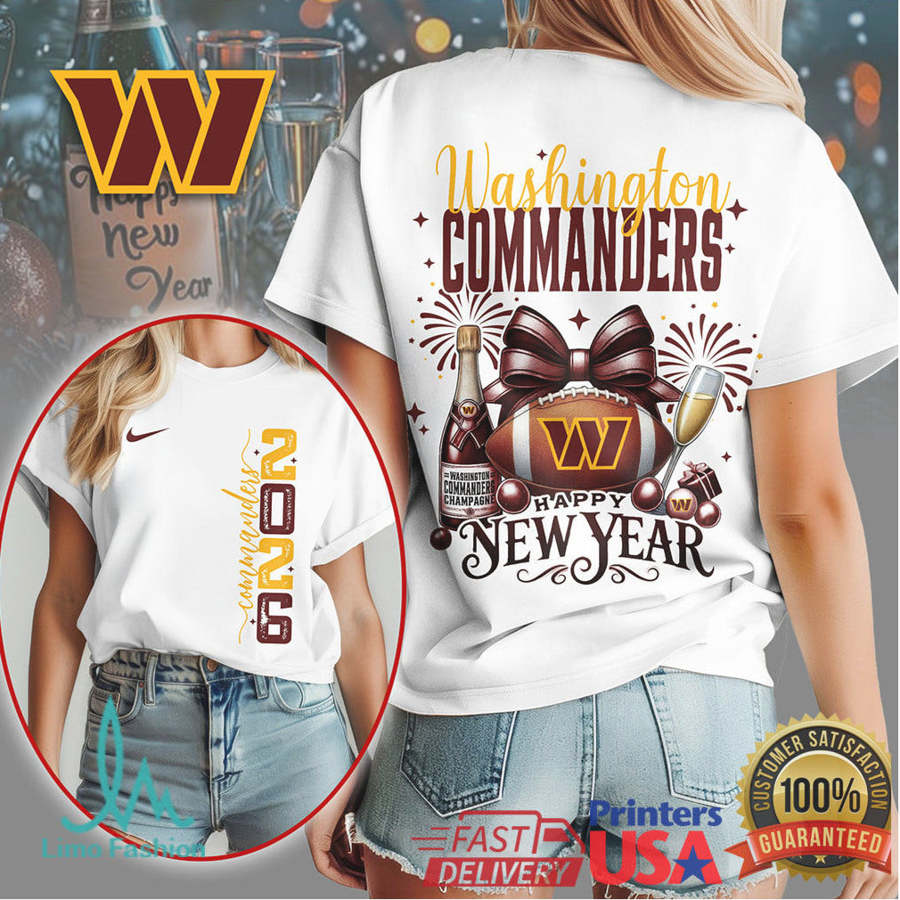 Washington Commanders Happy New Year 2026 Champagne & Football T Shirt - Limotees LLC