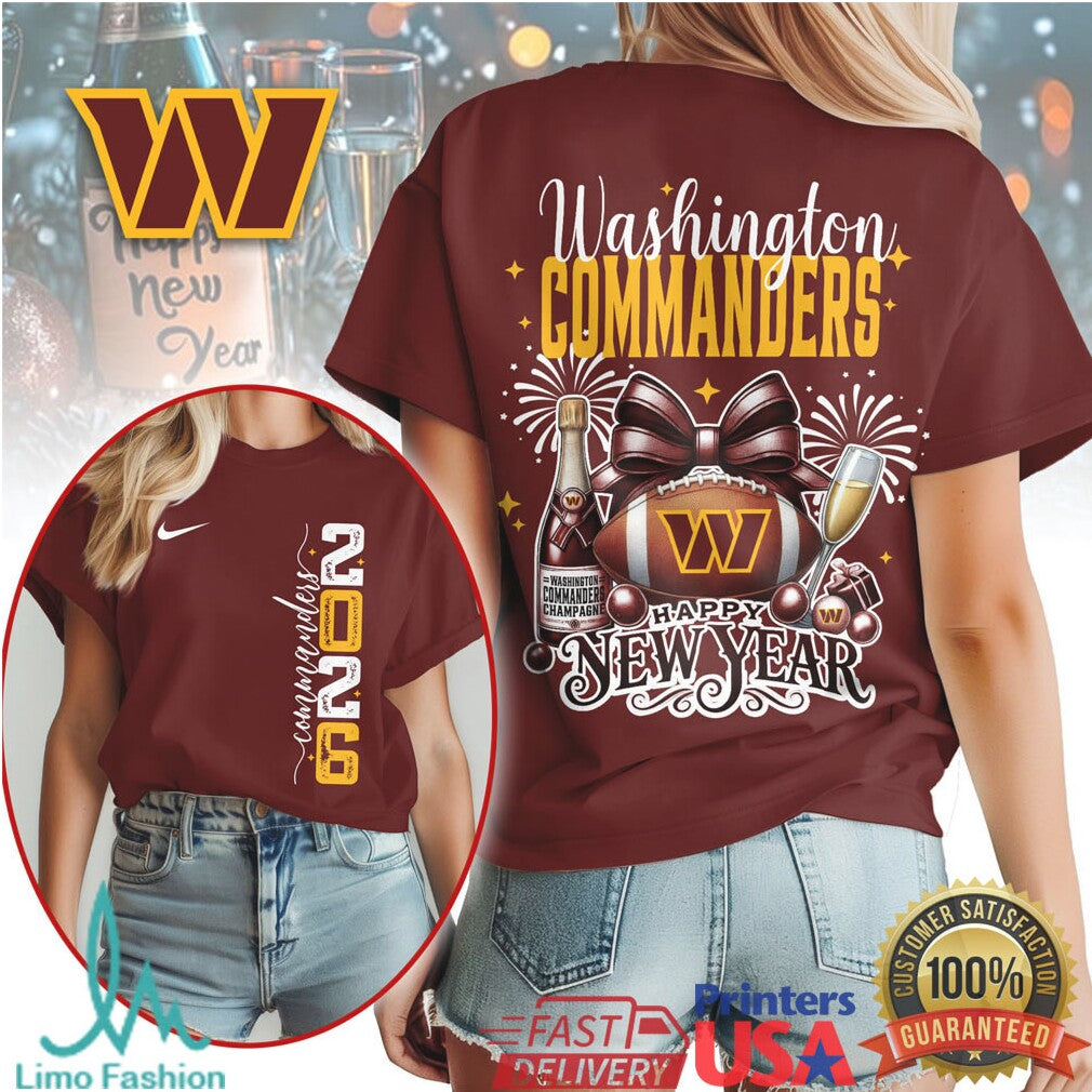 Washington Commanders Happy New Year 2026 Champagne & Football T Shirt - Limotees LLC