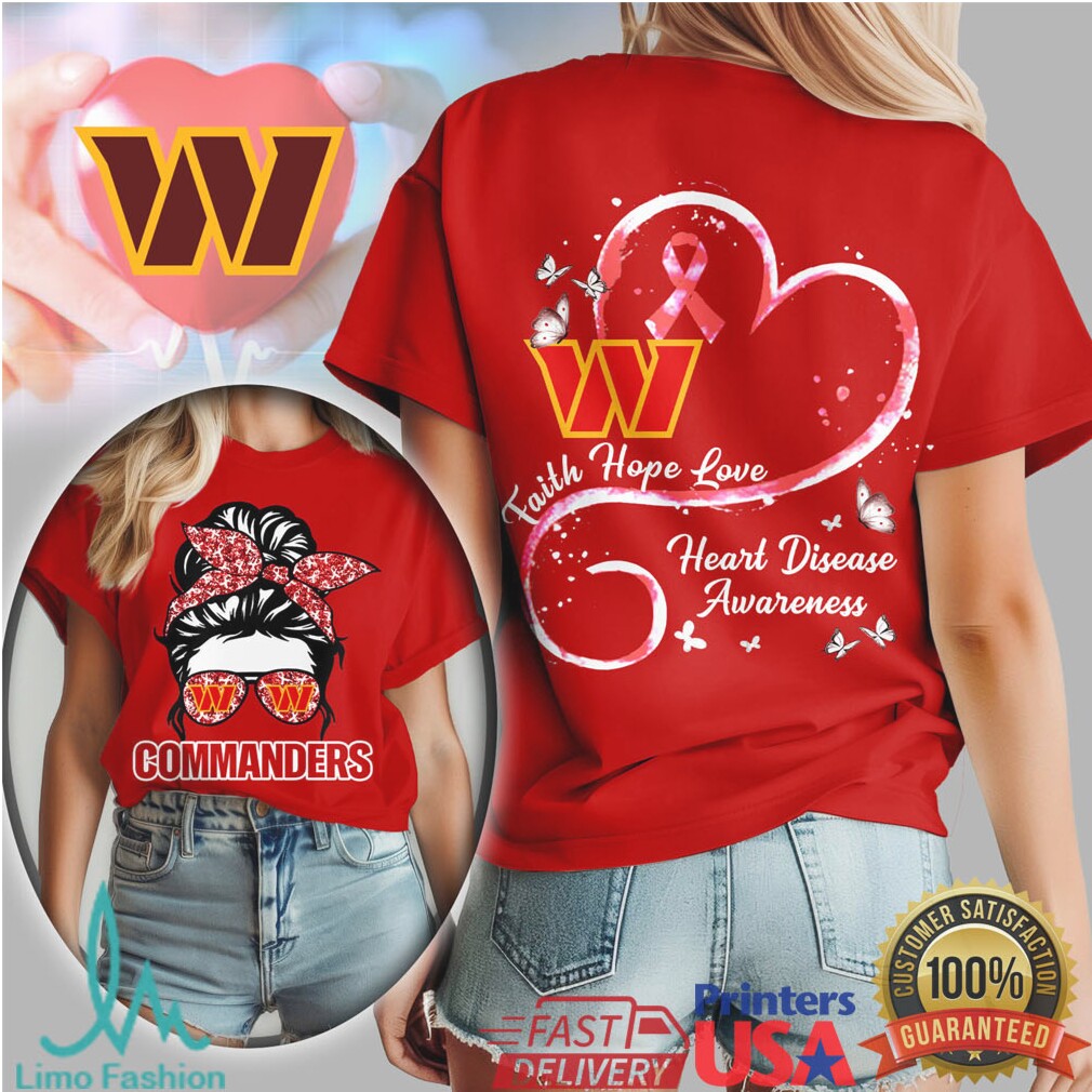 Washington Commanders Heart Disease Awareness T Shirt Red Ribbon Football Fan - Limotees LLC