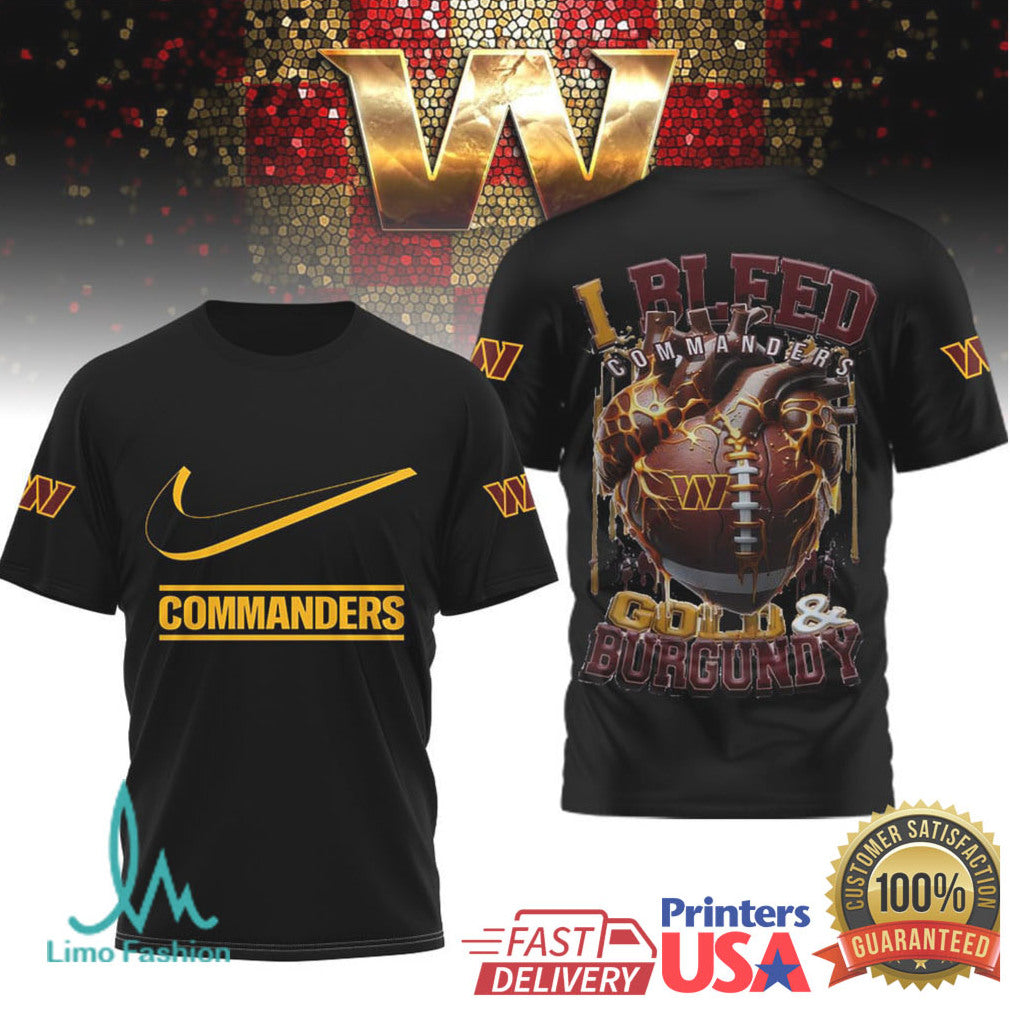Washington Commanders “I Bleed Gold & Burgundy” Heart Fan T Shirt - Limotees LLC