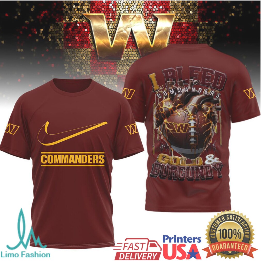 Washington Commanders “I Bleed Gold & Burgundy” Heart Fan T Shirt - Limotees LLC