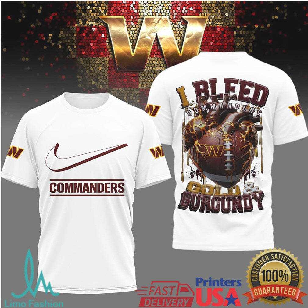 Washington Commanders “I Bleed Gold & Burgundy” Heart Fan T Shirt - Limotees LLC
