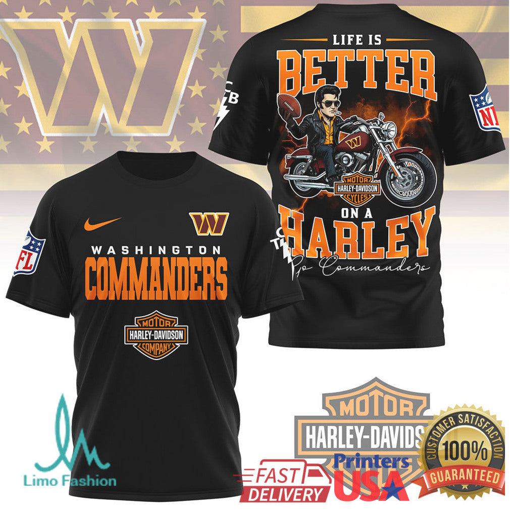 Washington Commanders Life Is Better On A Harley Sports T Shirt - Limotees LLC