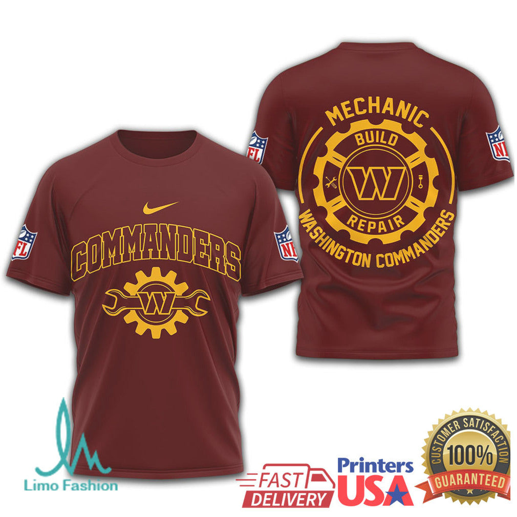 Washington Commanders Mechanic Build Repair Gear T Shirt - Limotees LLC