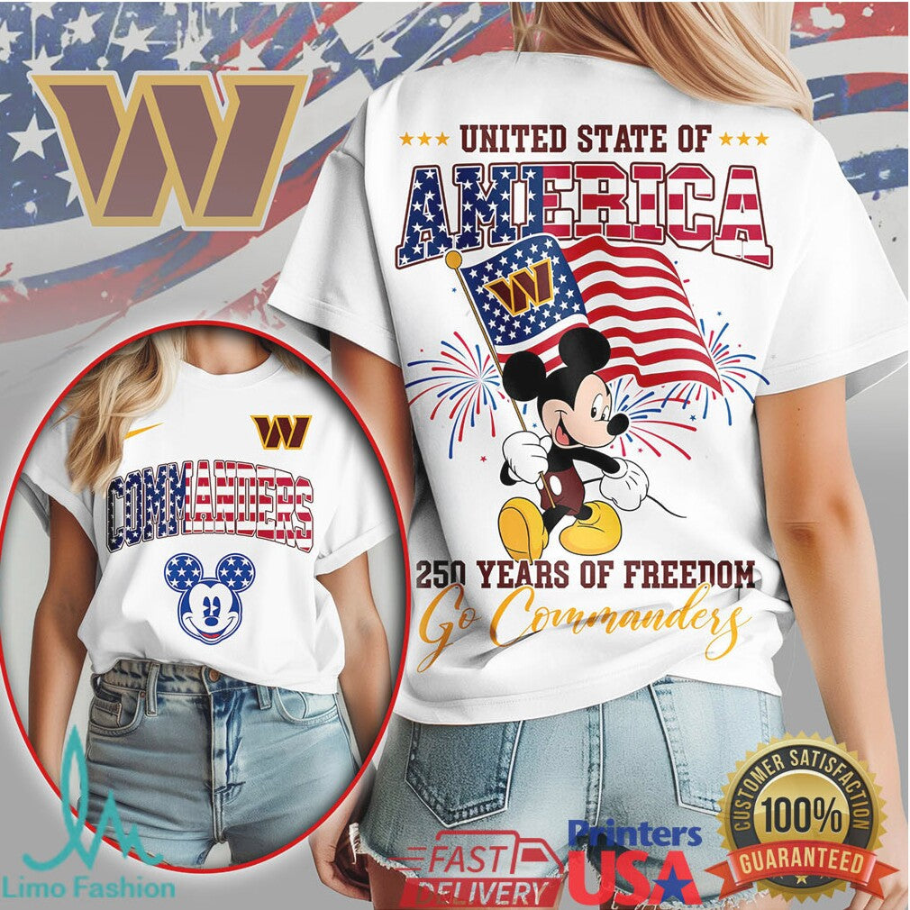 Washington Commanders Mickey Mouse United State of America 250 Years of Freedom T Shirt - Limotees LLC