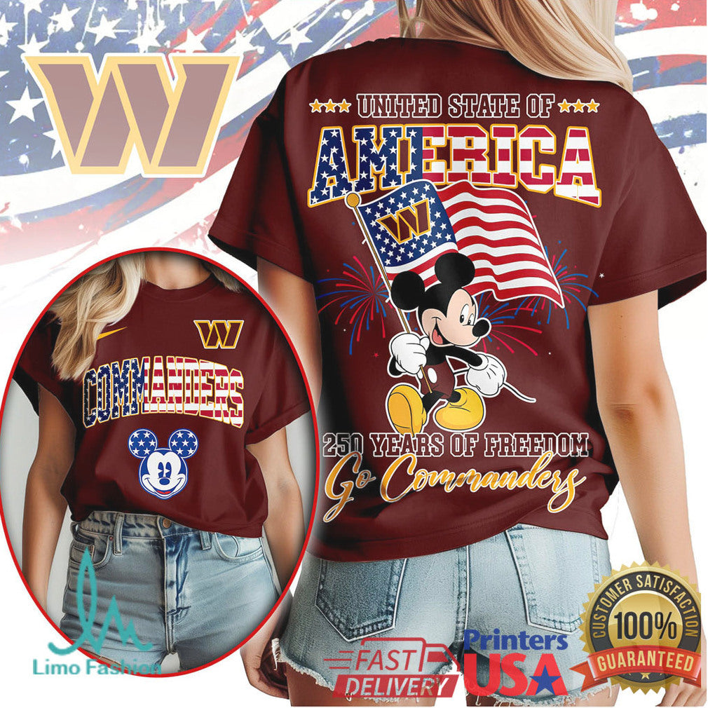 Washington Commanders Mickey Mouse United State of America 250 Years of Freedom T Shirt - Limotees LLC