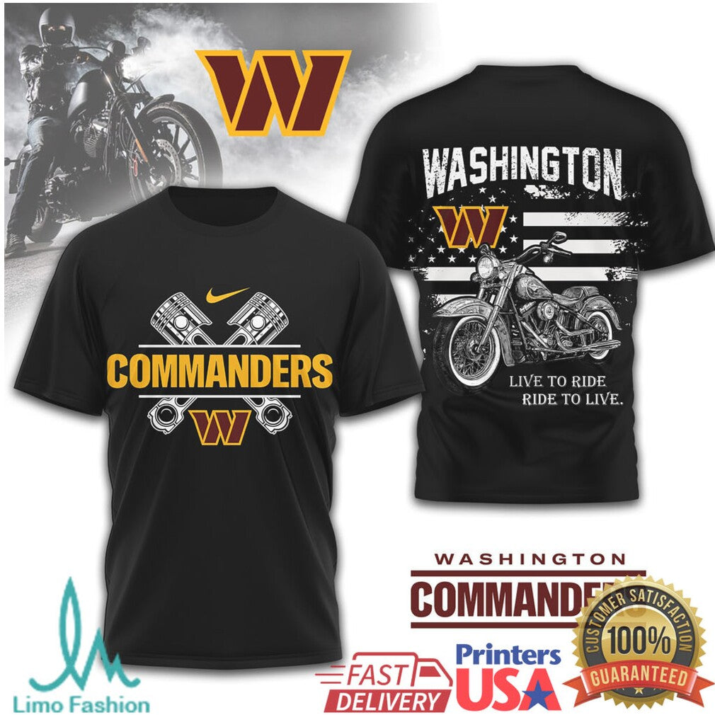 Washington Commanders Motorcycle Biker “Live to Ride” Black T Shirt - Limotees LLC