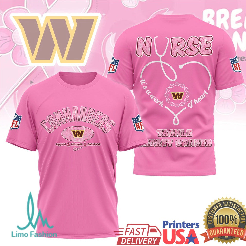 Washington Commanders Nurse Breast Cancer Awareness Tackle Cancer T Shirt - Limotees LLC