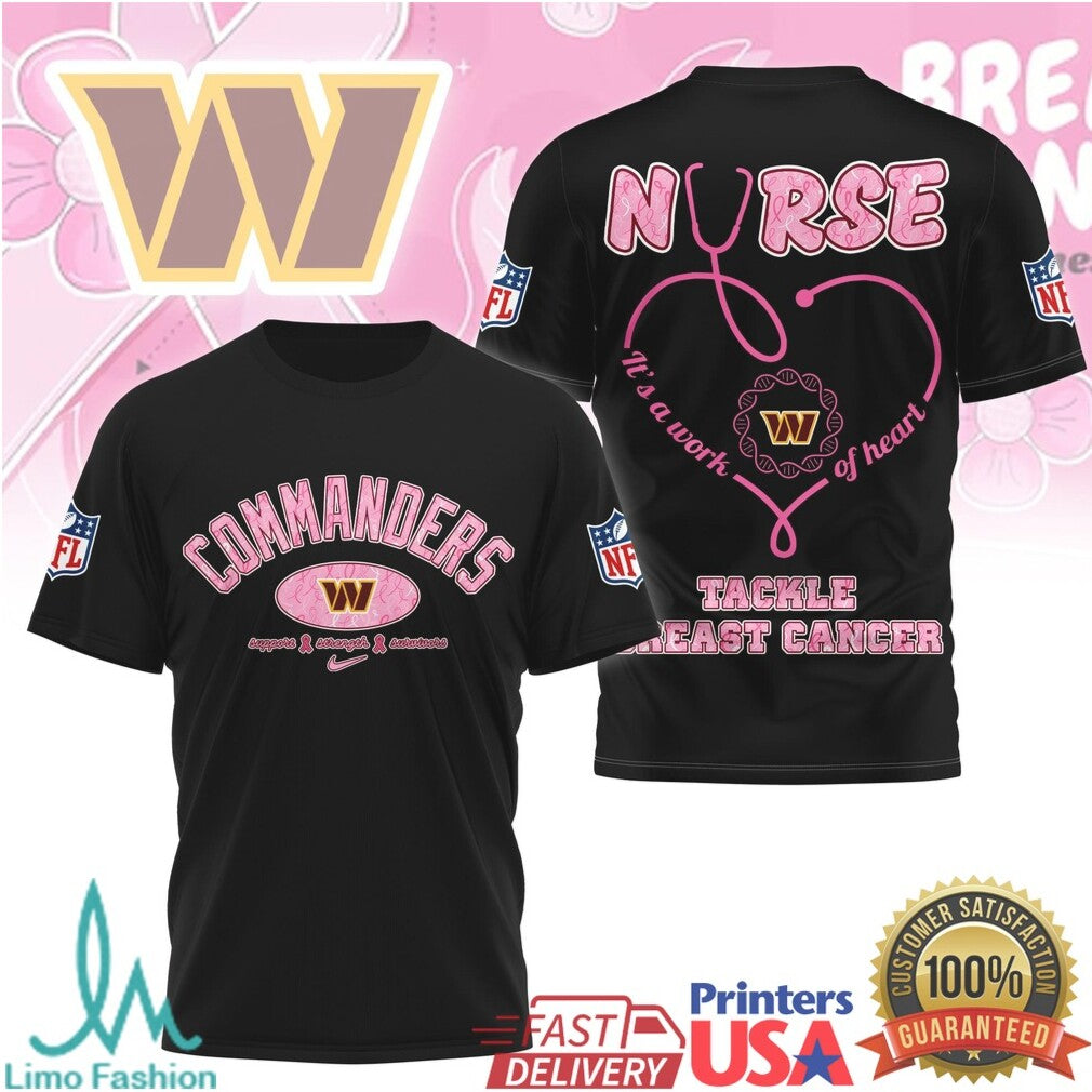 Washington Commanders Nurse Breast Cancer Awareness Tackle Cancer T Shirt - Limotees LLC