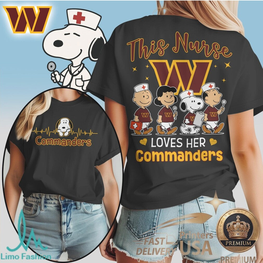 Washington Commanders Nurse Peanuts Character Heartbeat T Shirt - Limotees LLC