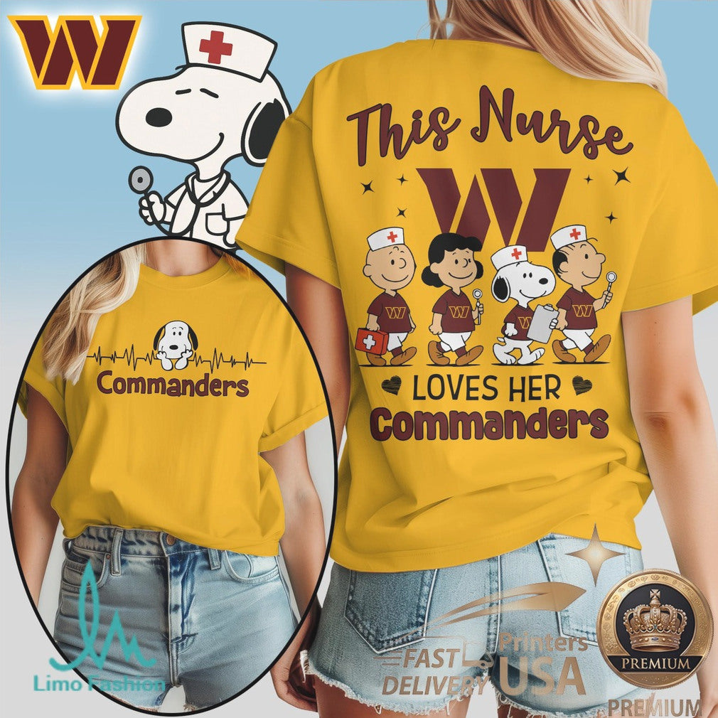 Washington Commanders Nurse Peanuts Character Heartbeat T Shirt - Limotees LLC