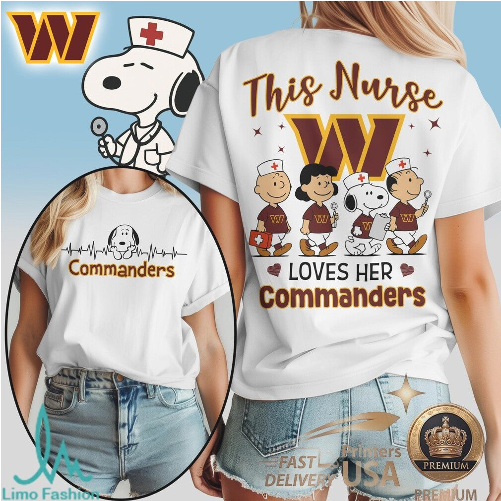 Washington Commanders Nurse Peanuts Character Heartbeat T Shirt - Limotees LLC