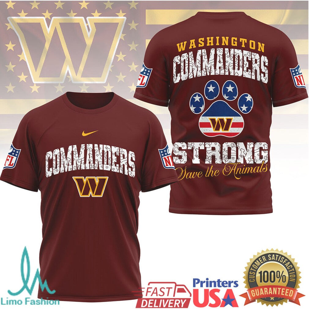 Washington Commanders Official NFL Save The Animals Fan 3D Shirt - Limotees LLC