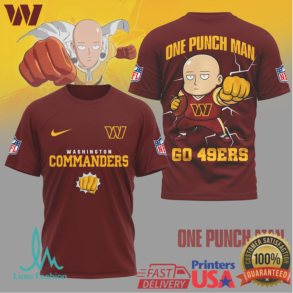 Washington Commanders One Punch Man Saitama Anime NFL Tee - Limotees LLC