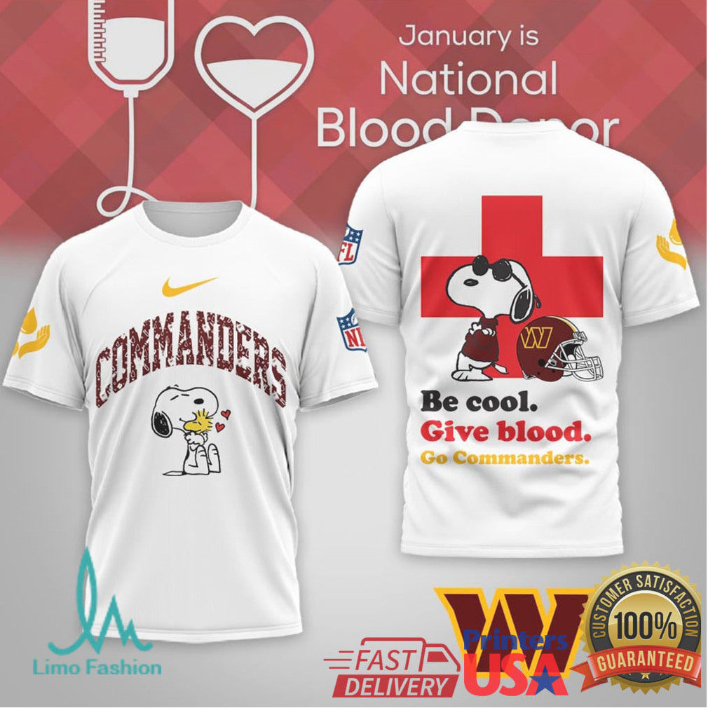 Washington Commanders Snoopy “Be Cool” Blood Donor Tee - Limotees LLC