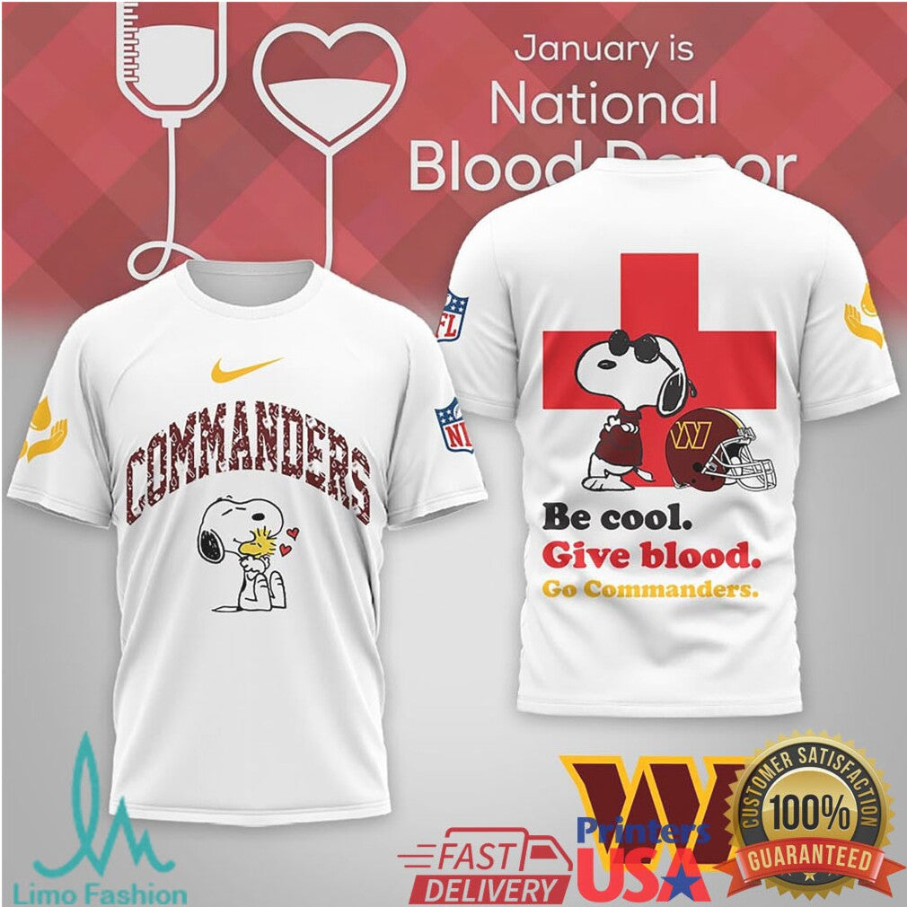 Washington Commanders Snoopy “Be Cool” Blood Donor Tee - Limotees LLC