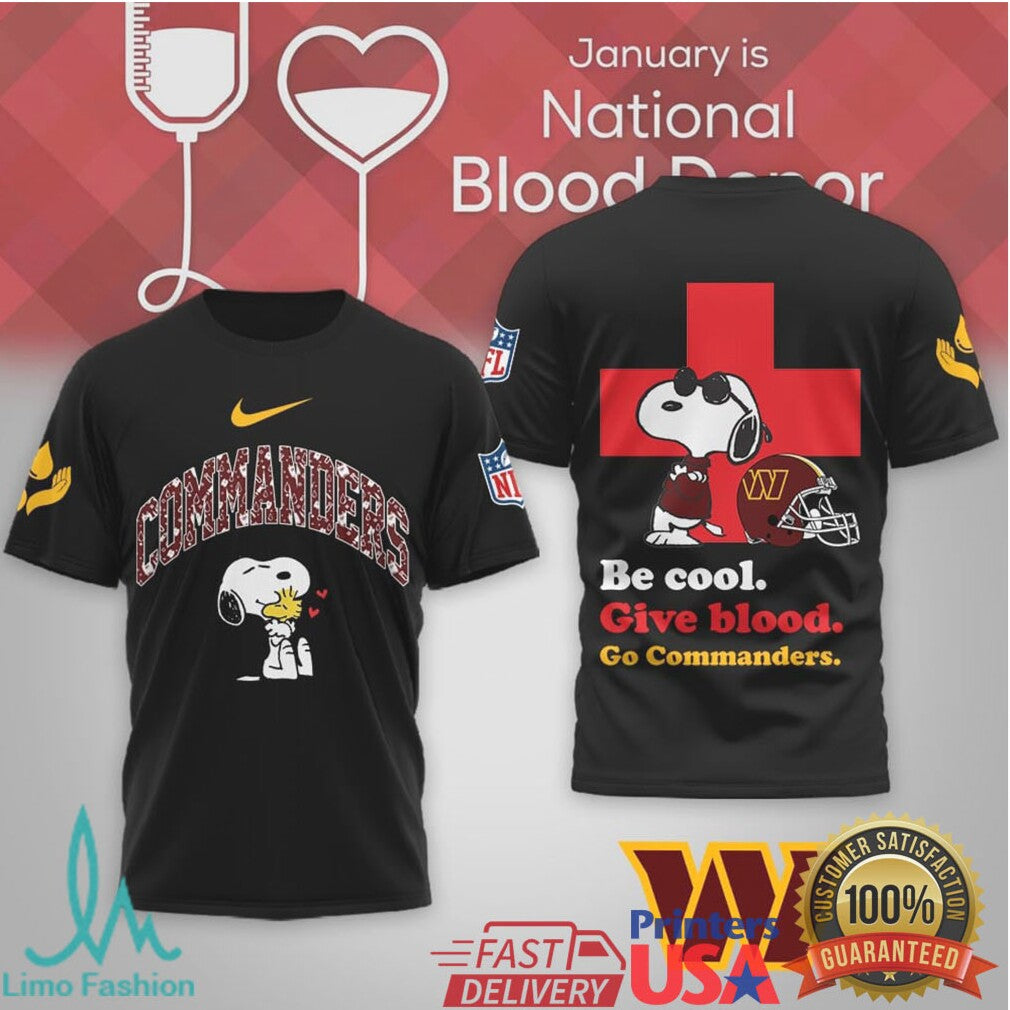 Washington Commanders Snoopy “Be Cool” Blood Donor Tee - Limotees LLC