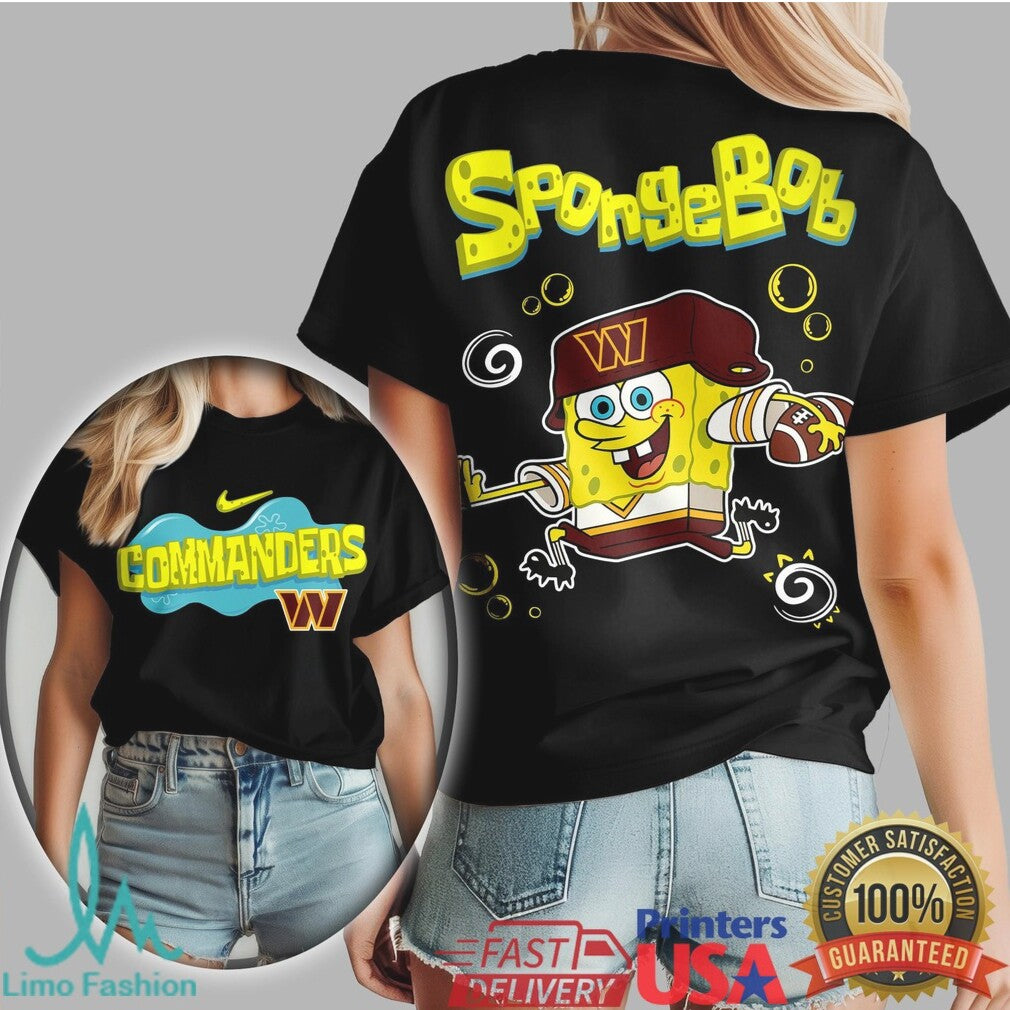 Washington Commanders SpongeBob Football Cartoon Graphic T Shirt - Limotees LLC