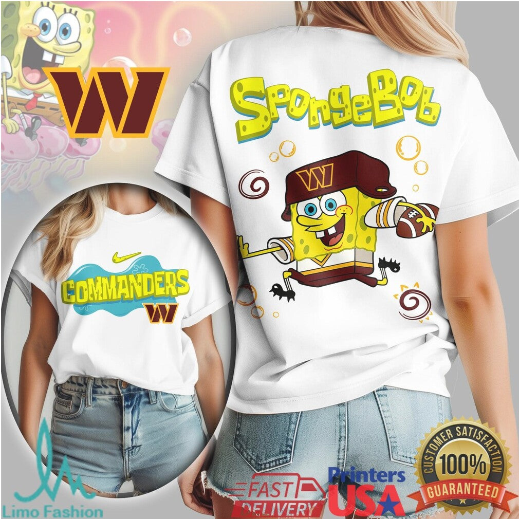 Washington Commanders SpongeBob Football Cartoon Graphic T Shirt - Limotees LLC