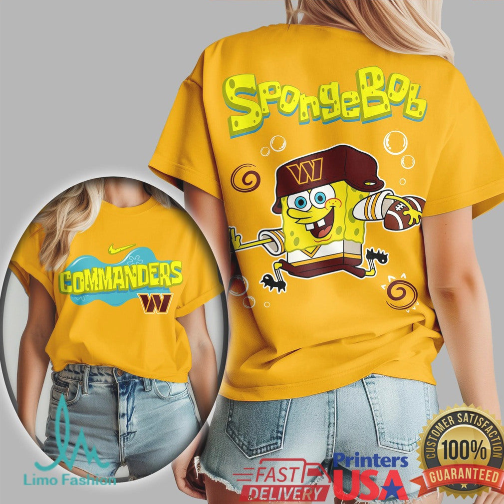 Washington Commanders SpongeBob Football Cartoon Graphic T Shirt - Limotees LLC