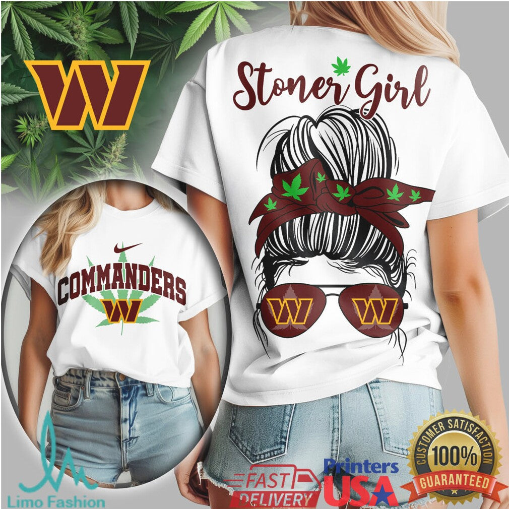 Washington Commanders Stoner Girl Messy Bun Football T Shirt - Limotees LLC