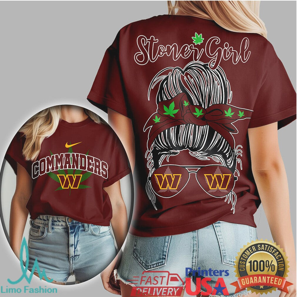 Washington Commanders Stoner Girl Messy Bun Football T Shirt - Limotees LLC