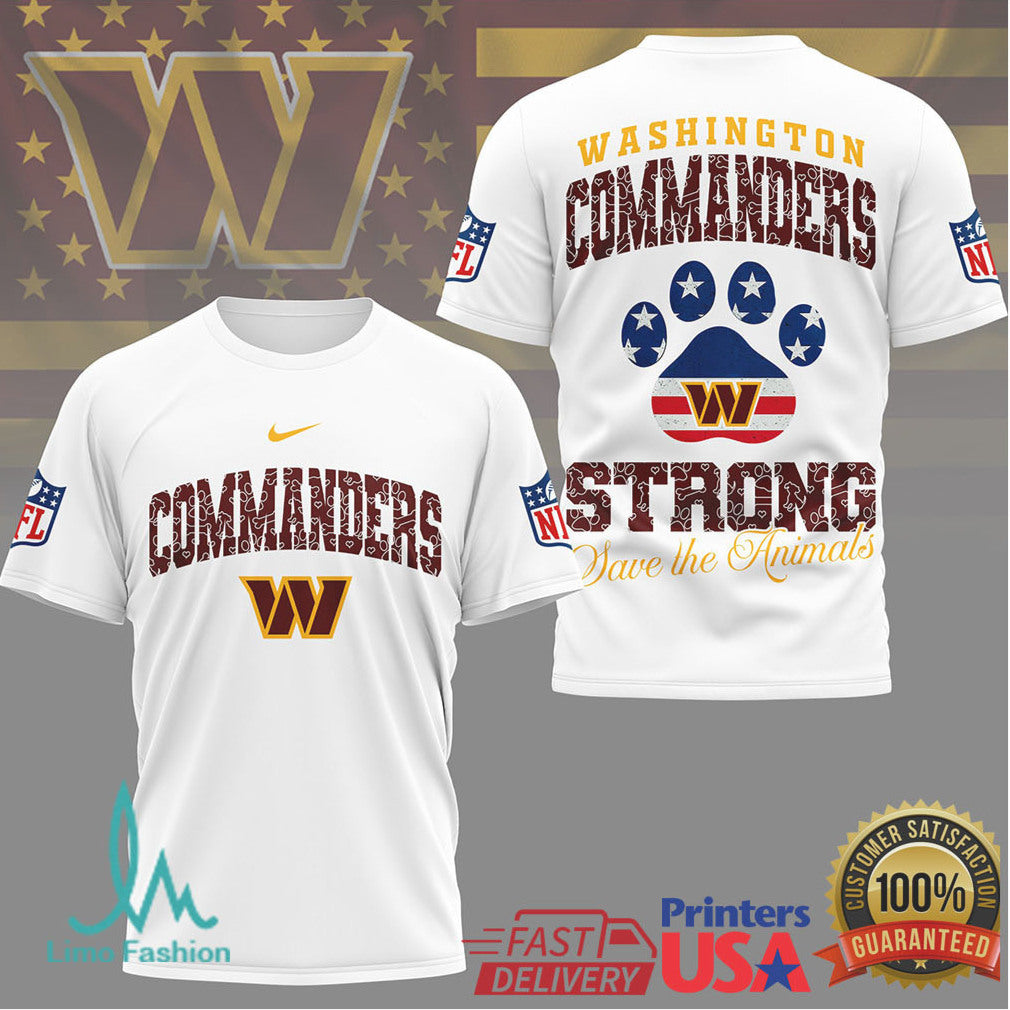 Washington Commanders Strong Save the Animals Paw Print NFL T Shirt - Limotees LLC