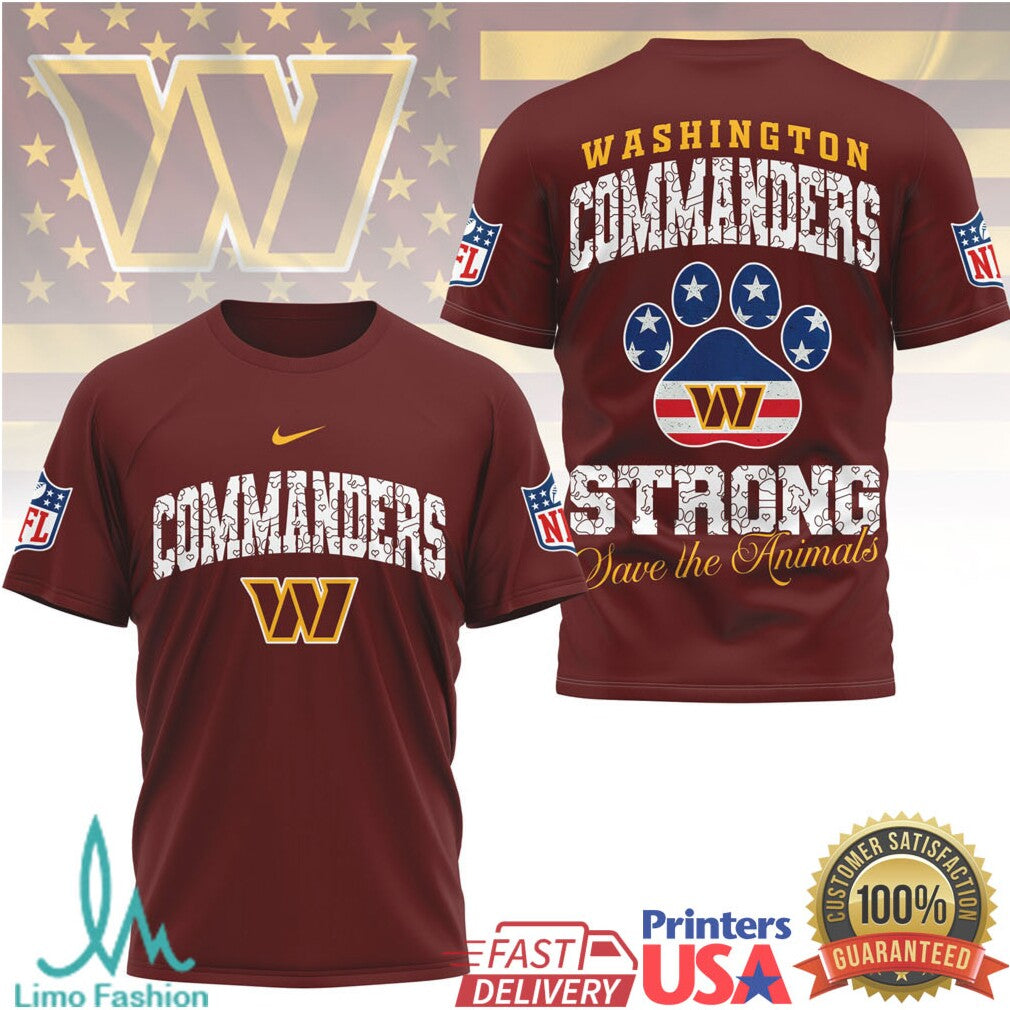 Washington Commanders Strong Save the Animals Paw Print NFL T Shirt - Limotees LLC