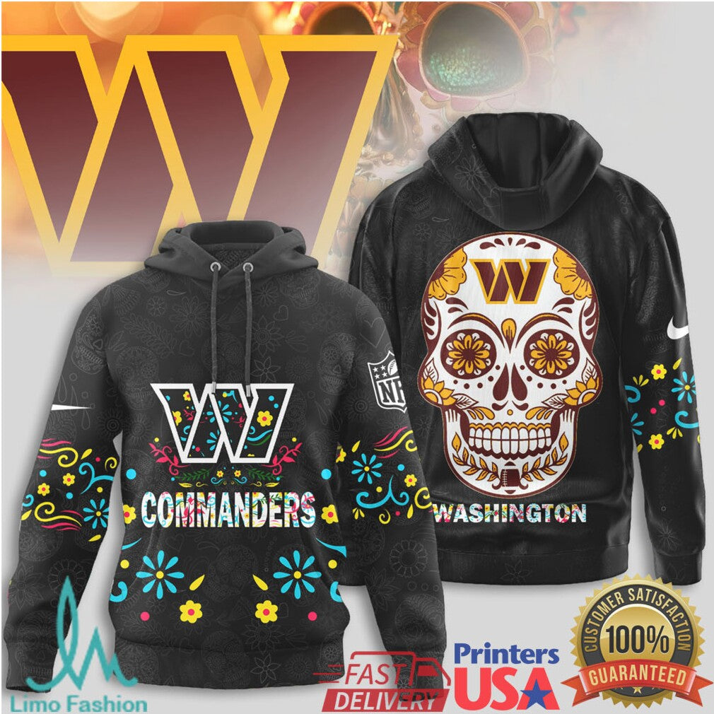 Washington Commanders Sugar Skull NFL Football Fan T Shirt - Limotees LLC