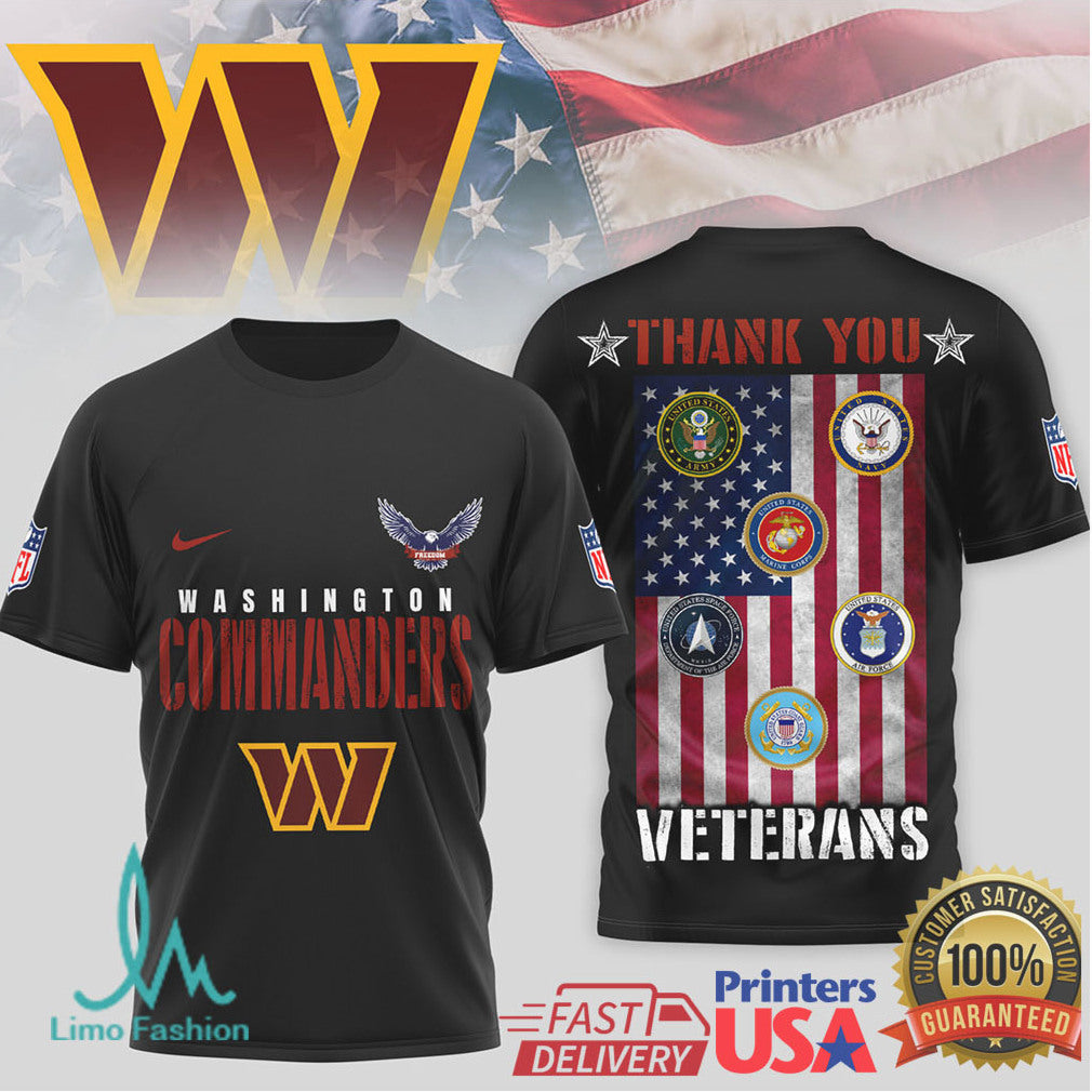 Washington Commanders Thank You Veterans Military Appreciation Black T Shirt - Limotees LLC