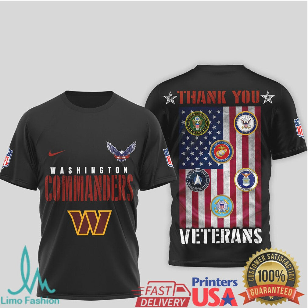 Washington Commanders Thank You Veterans Military Appreciation Black T Shirt - Limotees LLC