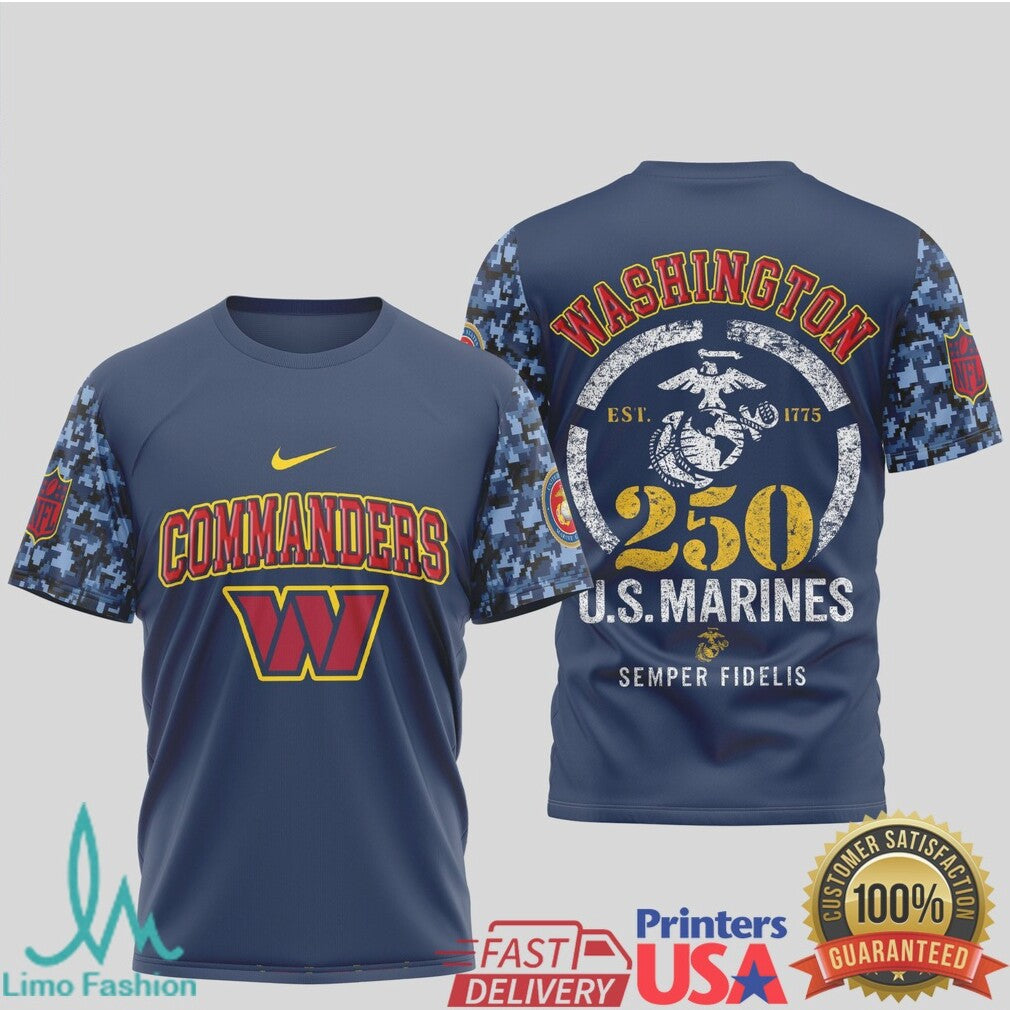 Washington Commanders USMC 250 Years Semper Fidelis Military T Shirt - Limotees LLC
