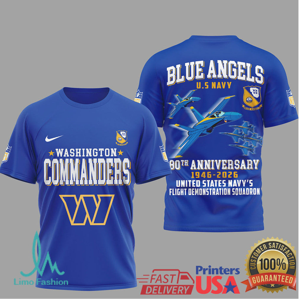 Washington Commanders x Blue Angels 80th Anniversary 3D T Shirt - Limotees LLC