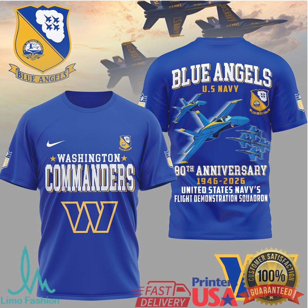 Washington Commanders x Blue Angels 80th Anniversary Navy Flight T Shirt - Limotees LLC