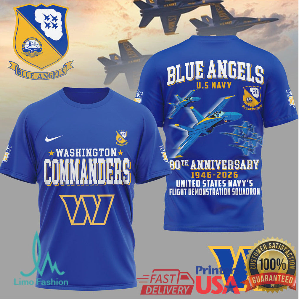 Washington Commanders x Blue Angels 80th Anniversary Navy Flight T Shirt - Limotees LLC