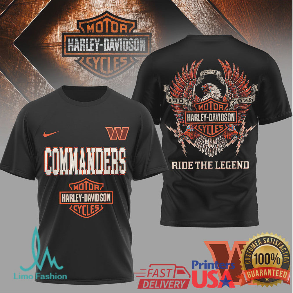Washington Commanders x Harley Davidson Ride The Legend T Shirt - Limotees LLC