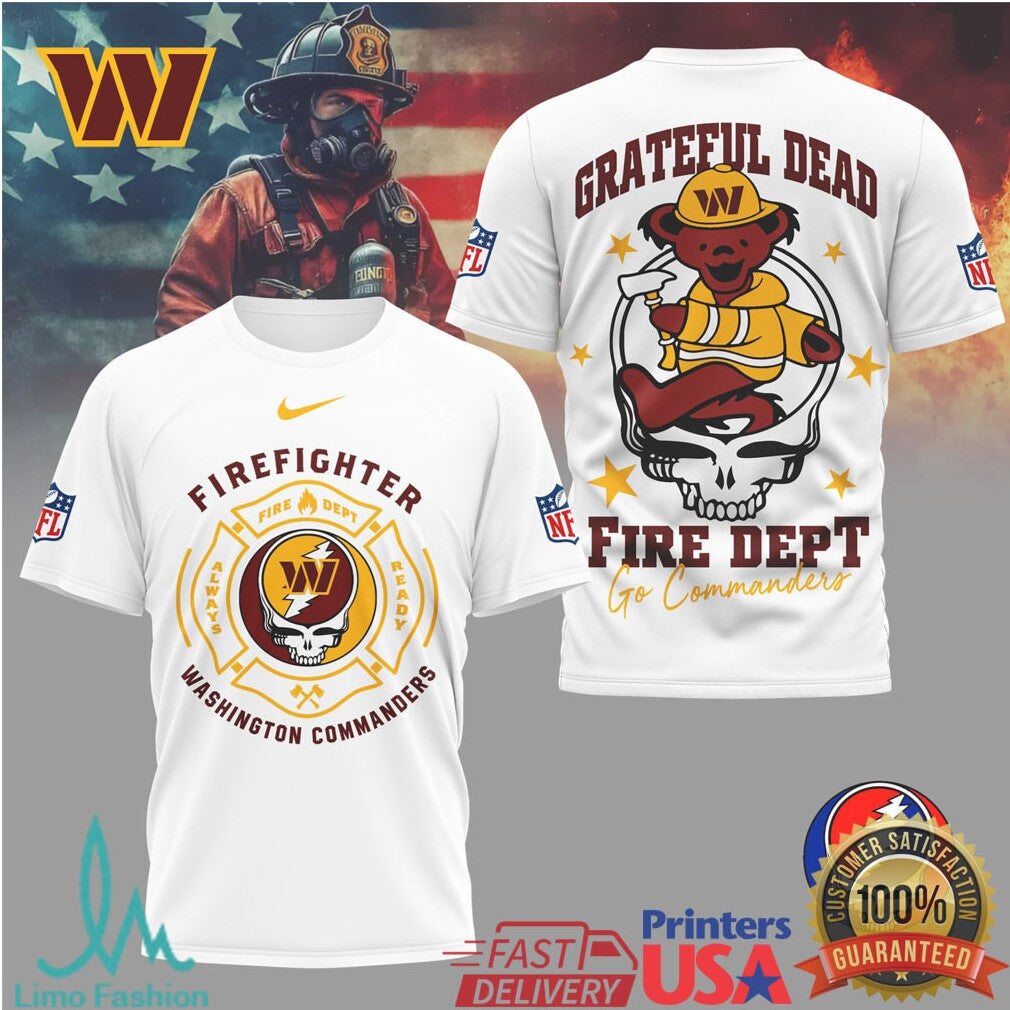 Washington CommandersOfficial NFL Grateful Dead Firefighter 3D Shirt - Limotees LLC