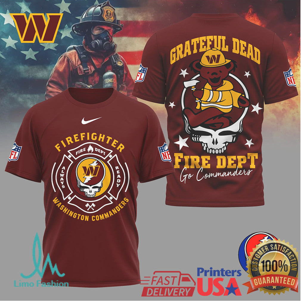 Washington CommandersOfficial NFL Grateful Dead Firefighter 3D Shirt - Limotees LLC