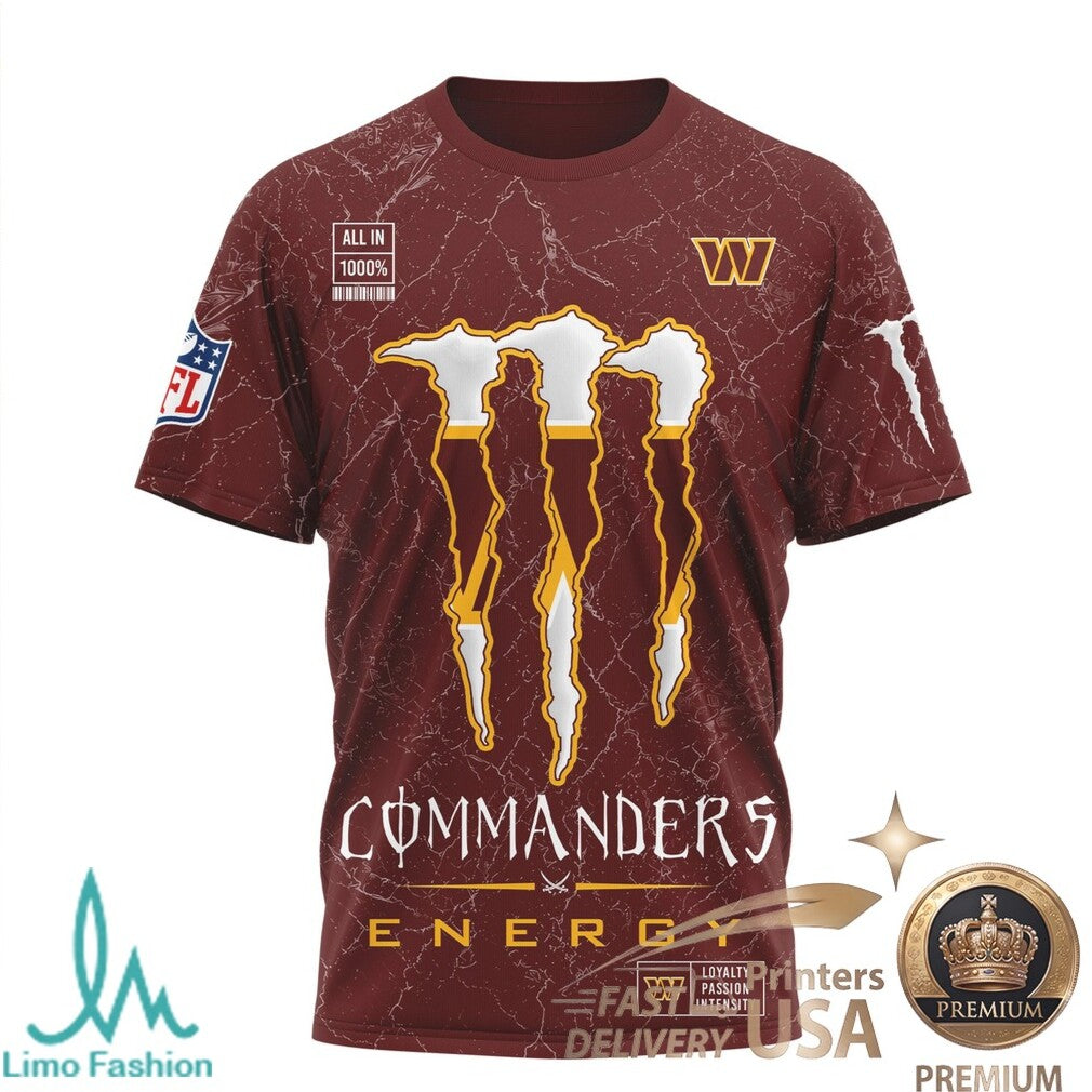 Washington Football Fans Monster Energy Nutrition Facts Maroon T Shirt - Limotees LLC