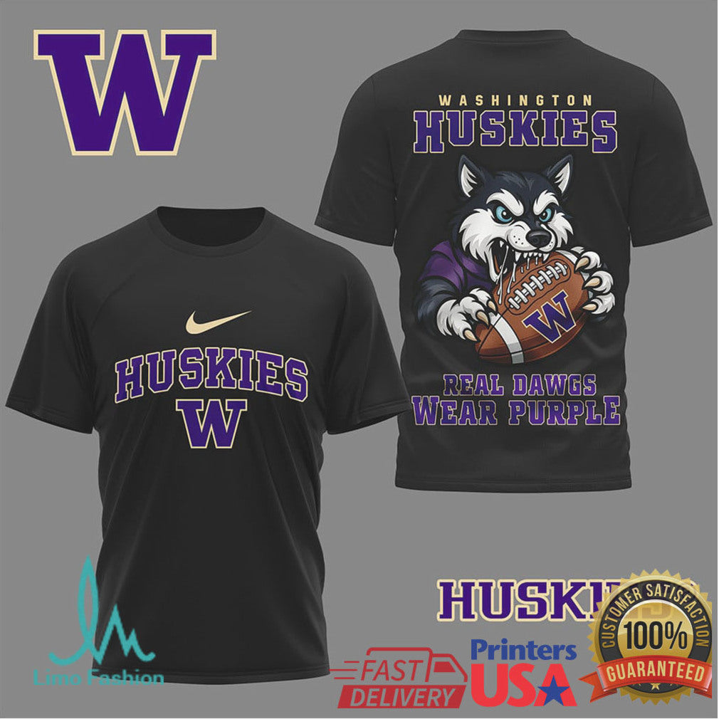 Washington Huskies “Real Dawgs Wear Purple” Mascot T Shirt - Limotees LLC