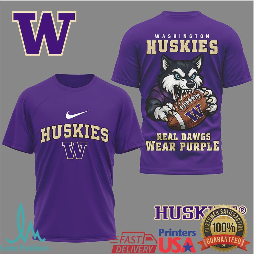 Washington Huskies “Real Dawgs Wear Purple” Mascot T Shirt - Limotees LLC