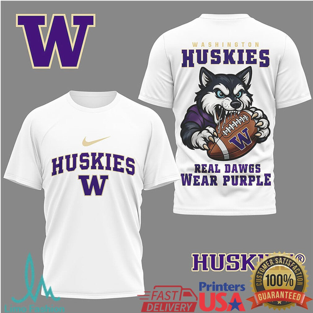 Washington Huskies “Real Dawgs Wear Purple” Mascot T Shirt - Limotees LLC