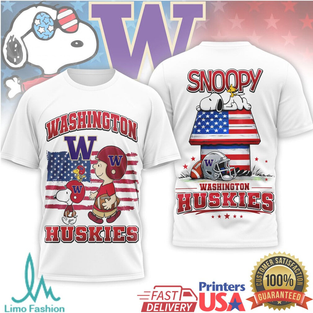 Washington Huskies Snoopy USA Flag Patriotic Sports T Shirt - Limotees LLC