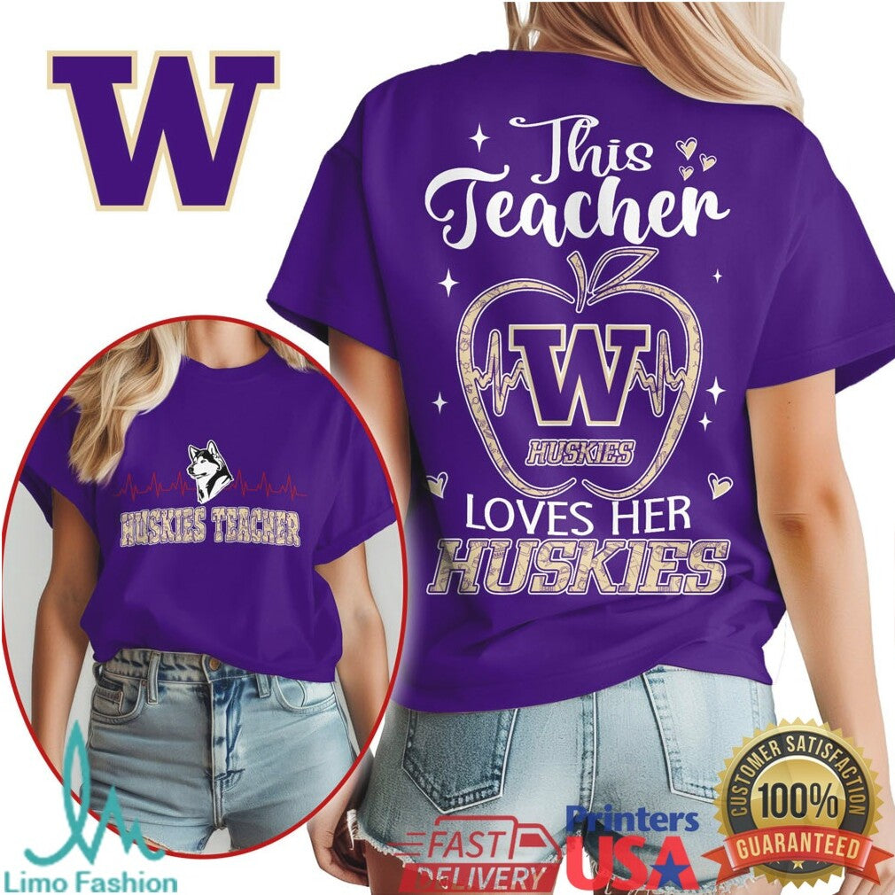 Washington Huskies This Teacher Loves Her Huskies Mascot T Shirt - Limotees LLC