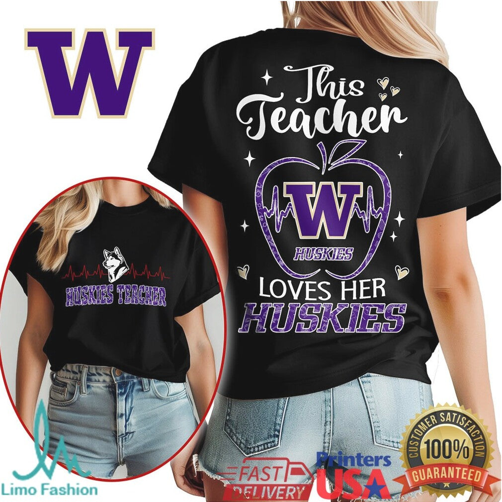 Washington Huskies This Teacher Loves Her Huskies Mascot T Shirt - Limotees LLC
