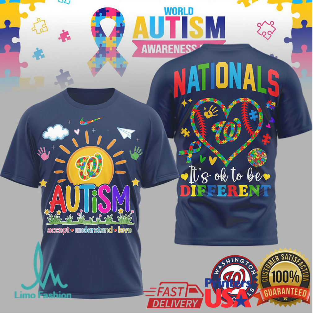Washington Nationals World Autism Awareness Day “It's OK To Be Different” T Shirt - Limotees LLC