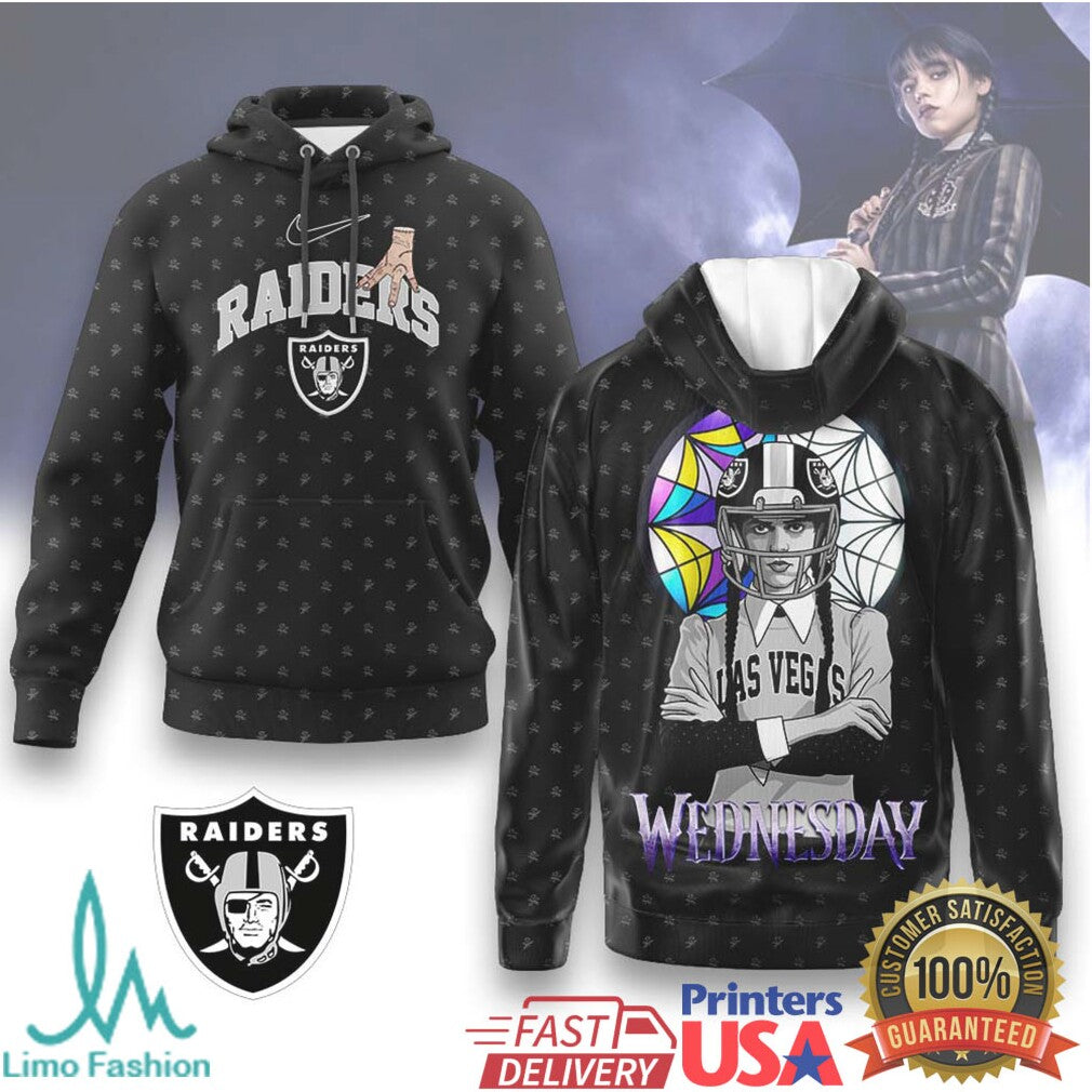 Wednesday Addams Las Vegas Raiders NFL Dark Aesthetic Hoodie & Tee - Limotees LLC